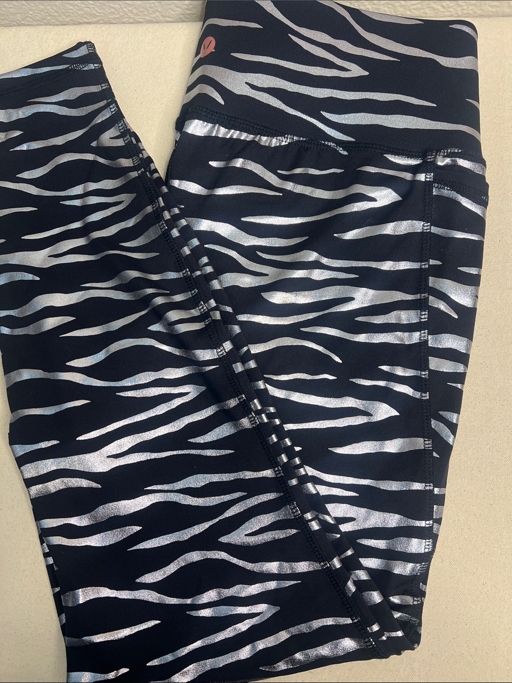 Lane Bryant LIVI Black Leggings with Metallic Silver Zebra Accent